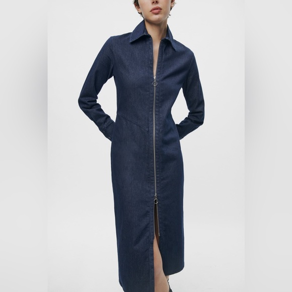 NWT ZARA ZIPPERED DENIM DRESS ZW COLLECTION - Picture 5 of 11